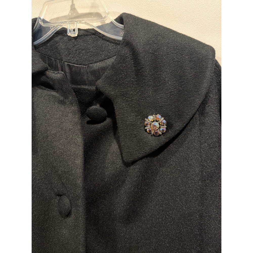 Paul R. Nissen Coat Black Vintage Wool Oversized Collar Rhinestone Brooch ILGWU - Picture 2 of 6